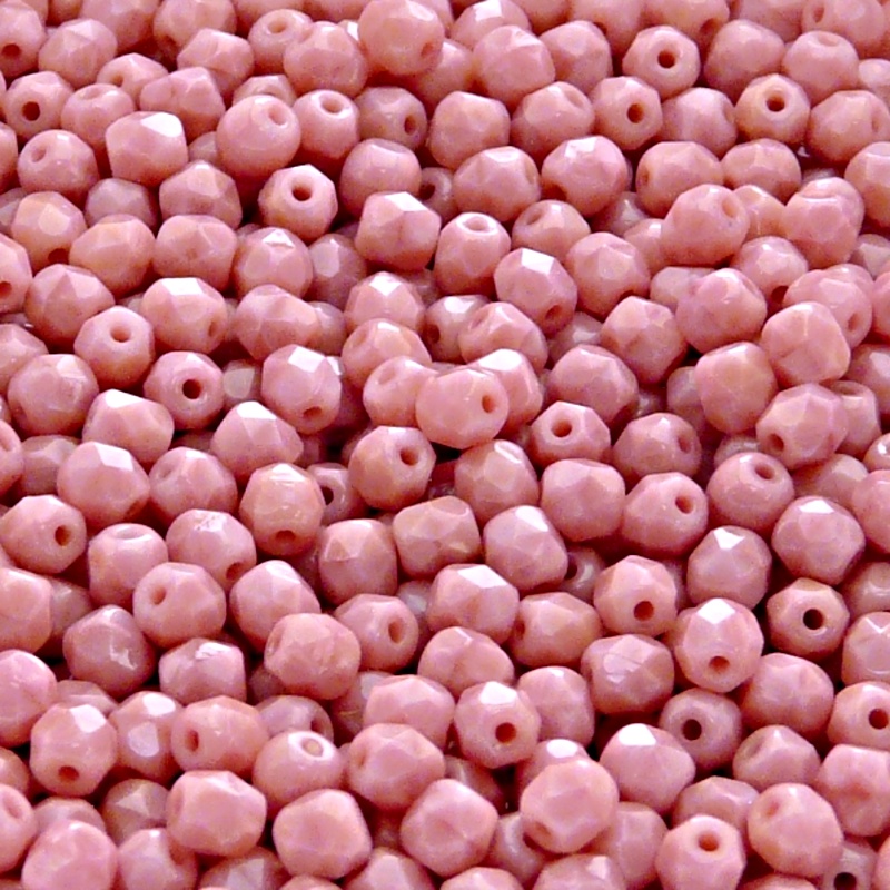 100pcs Czech Fire Polished Faceted Glass Beads Round 4mm Opaque Pink