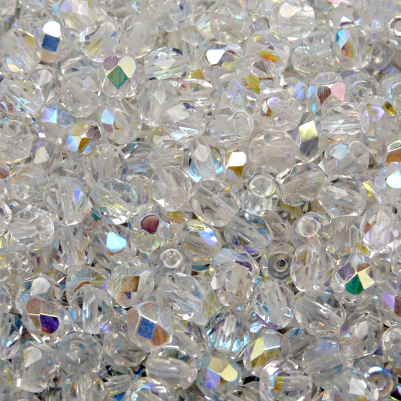 80pcs Czech Fire Polished Faceted Glass Beads Round 5mm Crystal AB