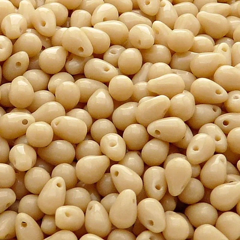 50pcs Czech Pressed Glass Teardrop Beads 4x6mm Opaque Beige