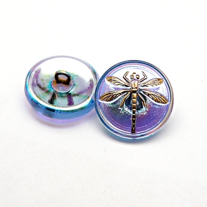 1pcs Czech Handmade Art Glass Button Round 18mm Sapphire Gold Dragonfly AB