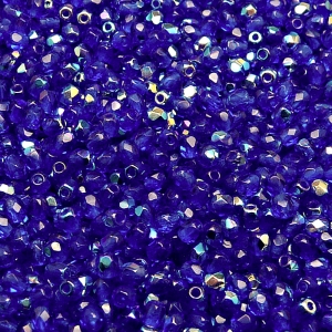 100pcs Czech Fire Polished Faceted Glass Beads Round 3mm Cobal Blue AB