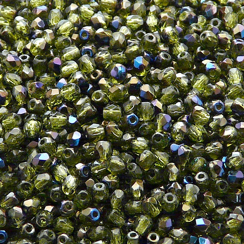 100pcs Czech Fire Polished Faceted Glass Beads Round 3mm Olivine Azuro