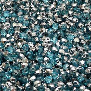 100pcs Czech Fire Polished Faceted Glass Beads Round 3mm Light Aquamarine Labrador (Aluminium)