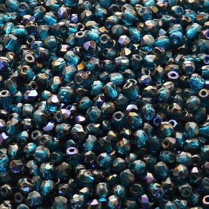 100pcs Czech Fire Polished Faceted Glass Beads Round 3mm Capri Blue Azuro