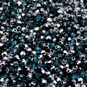 100pcs Czech Fire Polished Faceted Glass Beads Round 3mm Capri Blue Labrador (Aluminium)