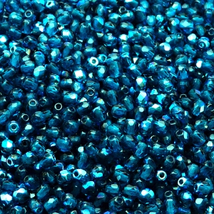 100pcs Czech Fire Polished Faceted Glass Beads Round 3mm Capri Blue AB