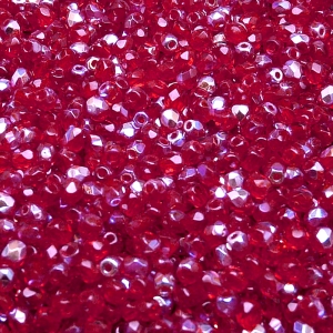 100pcs Czech Fire Polished Faceted Glass Beads Round 3mm Ruby AB