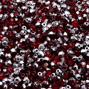 100pcs Czech Fire Polished Faceted Glass Beads Round 3mm Ruby Labrador (Aluminium)