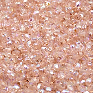 100pcs Czech Fire Polished Faceted Glass Beads Round 3mm Rosaline AB