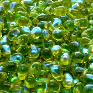 80pcs Czech Pressed Glass Teardrop Beads 4x6mm Olivine AB