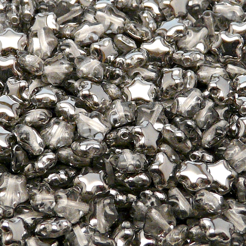40pcs Czech Pressed Glass Star Beads 6mm Crystal Chrome