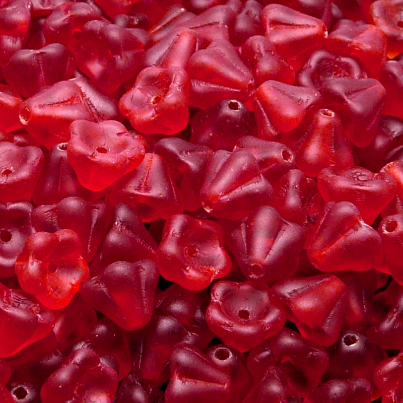30pcs Czech Pressed Glass Bell Flowers Beads 6x8mm Ruby Matte