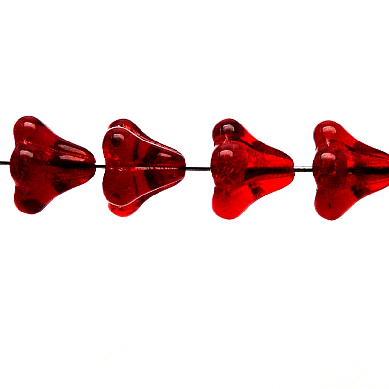 10pcs Czech Pressed Glass Bell Flowers Beads 11x13mm Ruby