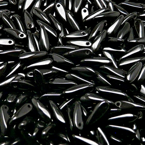 80pcs Czech Pressed Glass Dagger Beads 3x11mm Jet