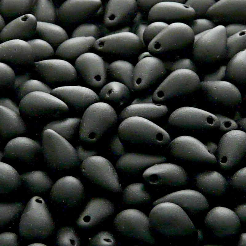 40pcs Czech Pressed Glass Teardrop Beads 6x9mm Jet Matte