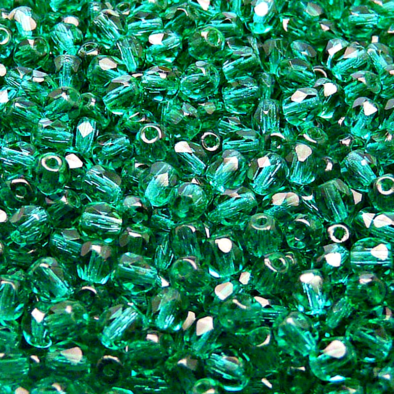 100pcs Czech Fire Polished Faceted Glass Beads Round 4mm Emerald