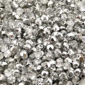 100pcs Czech Fire Polished Faceted Glass Beads Round 4mm Crystal Labrador (Aluminium)