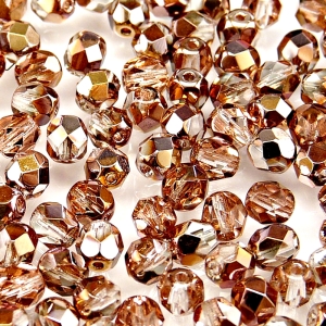 50pcs Czech Fire Polished Faceted Glass Beads Round 6mm Crystal Gold Capri
