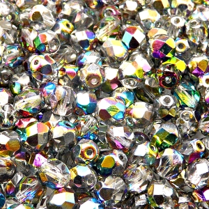 50pcs Czech Fire Polished Faceted Glass Beads Round 6mm Crystal Vitrail