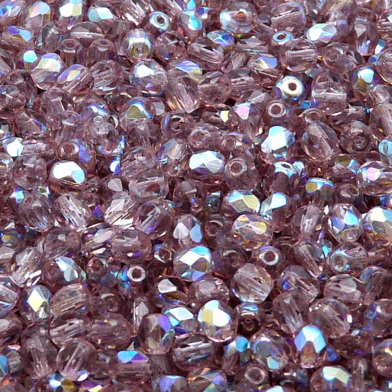 100pcs Czech Fire Polished Faceted Glass Beads Round 4mm Light Amethyst AB