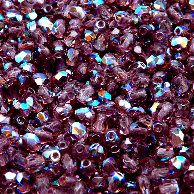 100pcs Czech Fire Polished Faceted Glass Beads Round 4mm Amethyst AB
