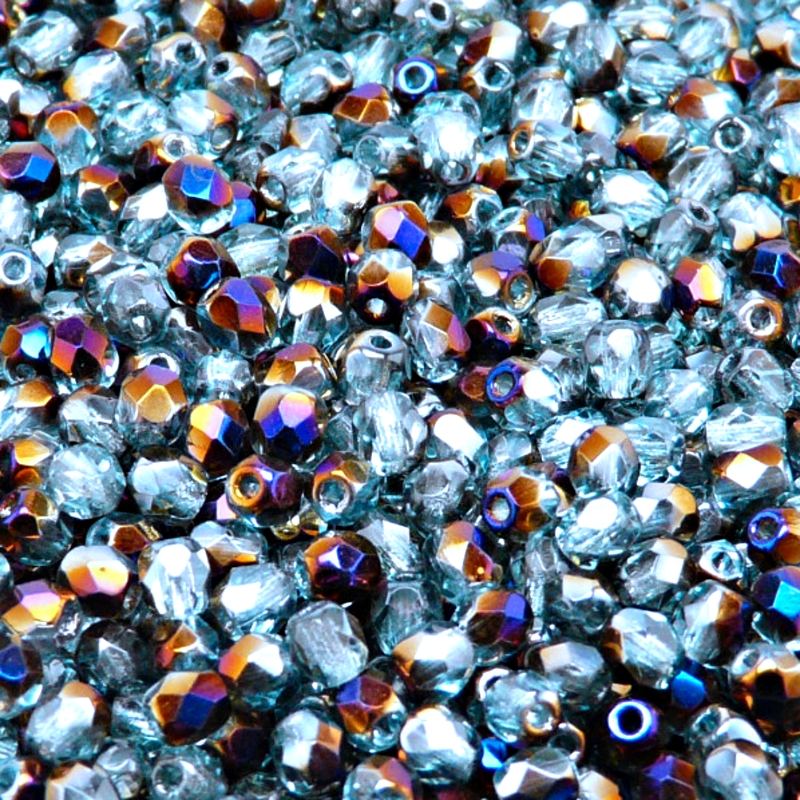 100pcs Czech Fire Polished Faceted Glass Beads Round 4mm Light Aquamarine Zairit