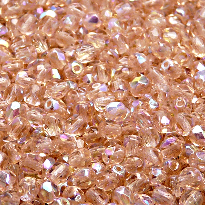 100pcs Czech Fire Polished Faceted Glass Beads Round 4mm Rosaline AB