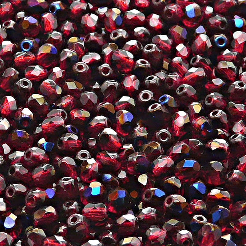 100pcs Czech Fire Polished Faceted Glass Beads Round 4mm Ruby Azuro
