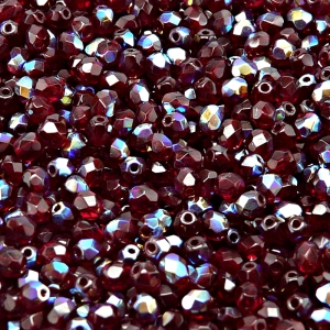 100pcs Czech Fire Polished Faceted Glass Beads Round 4mm Garnet AB