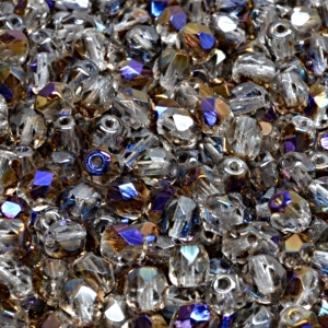 80pcs Czech Fire Polished Faceted Glass Beads Round 5mm Crystal Azuro