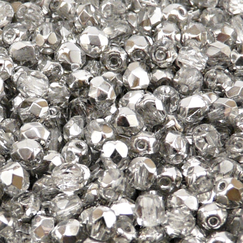 80pcs Czech Fire Polished Faceted Glass Beads Round 5mm Crystal Labrador (Aluminium)