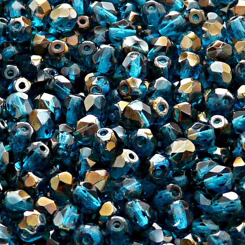 80pcs Czech Fire Polished Faceted Glass Beads Round 5mm Aquamarine Valentinit