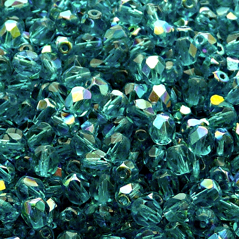 80pcs Czech Fire Polished Faceted Glass Beads Round 5mm Green Aquamarine AB