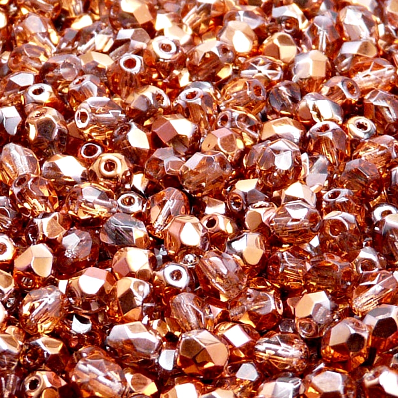 80pcs Czech Fire Polished Faceted Glass Beads Round 5mm Rosaline Sun Set