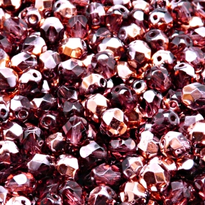 50pcs Czech Fire Polished Faceted Glass Beads Round 6mm Amethyst Gold Capri