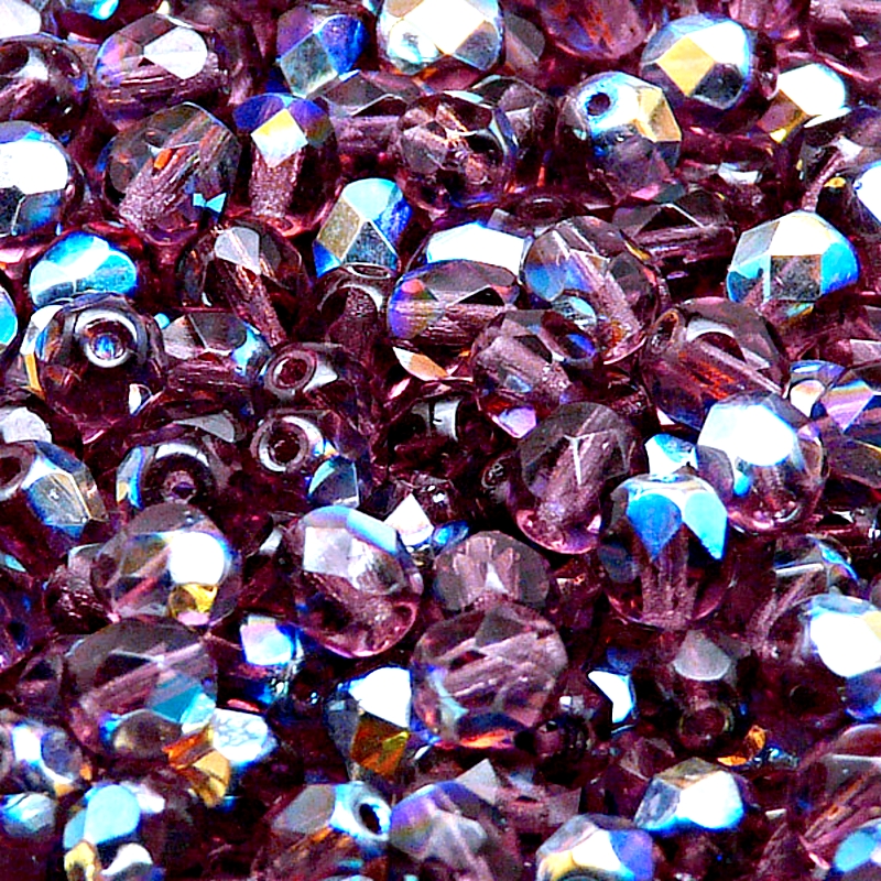 50pcs Czech Fire Polished Faceted Glass Beads Round 6mm Amethyst AB