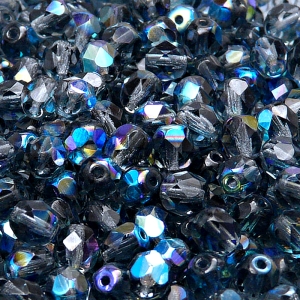 50pcs Czech Fire Polished Faceted Glass Beads Round 6mm Montana Sapphire AB