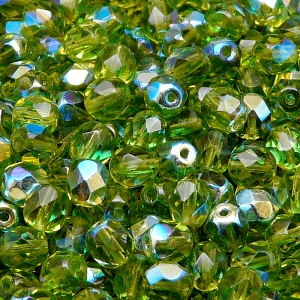 50pcs Czech Fire Polished Faceted Glass Beads Round 6mm Olivine AB