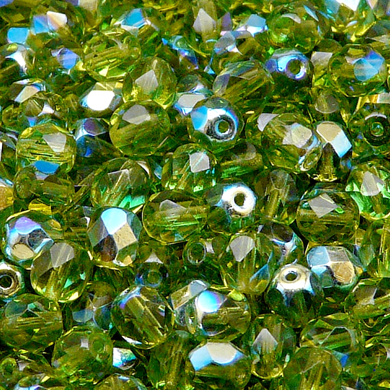 50pcs Czech Fire Polished Faceted Glass Beads Round 6mm Olivine AB