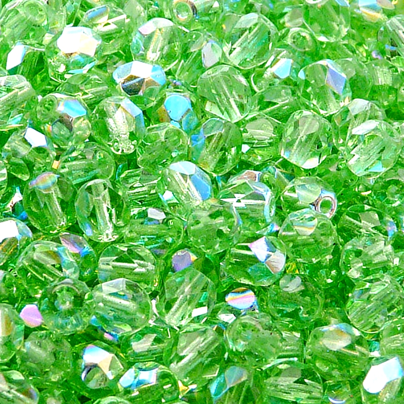 50pcs Czech Fire Polished Faceted Glass Beads Round 6mm Green Peridot AB