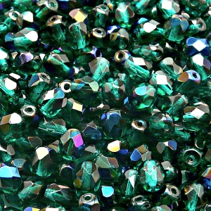50pcs Czech Fire Polished Faceted Glass Beads Round 6mm Emerald Azuro