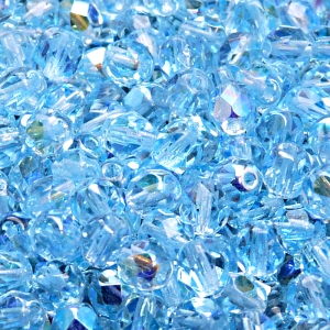 50pcs Czech Fire Polished Faceted Glass Beads Round 6mm Light Aquamarine AB