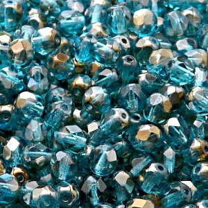 50pcs Czech Fire Polished Faceted Glass Beads Round 6mm Light Aquamarine Valentinit