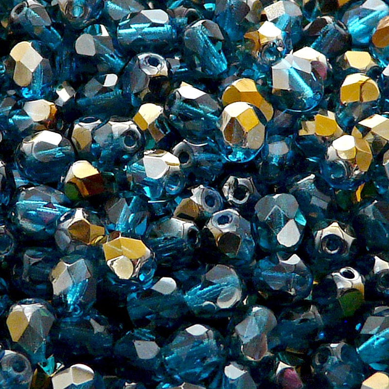 50pcs Czech Fire Polished Faceted Glass Beads Round 6mm Aquamarine Valentinit