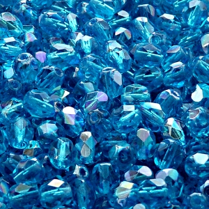 50pcs Czech Fire Polished Faceted Glass Beads Round 6mm Aquamarine AB
