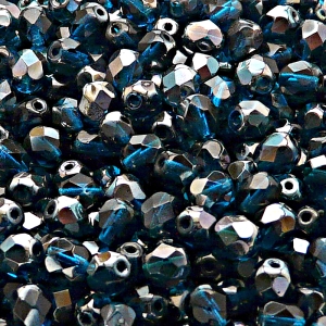 50pcs Czech Fire Polished Faceted Glass Beads Round 6mm Capri Blue Celsian