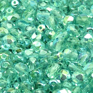 50pcs Czech Fire Polished Faceted Glass Beads Round 6mm Light Green Aquamarine AB