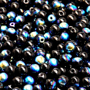 100pcs Czech Pressed Glass Round Beads 5mm Jet AB