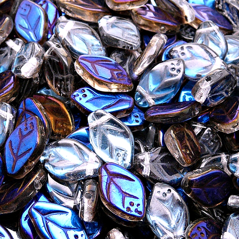 25pcs Czech Pressed Glass Leaf Beads 7x12mm Crystal Azuro