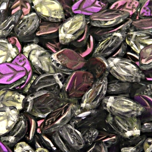 25pcs Czech Pressed Glass Leaf Beads 7x12mm Crystal Brown Flare